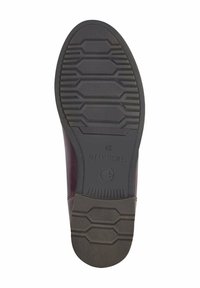 Semelle de chaussure marron foncé avec un motif géométrique, taille 37, marquée "Tamaris" sur la semelle extérieure en caoutchouc.