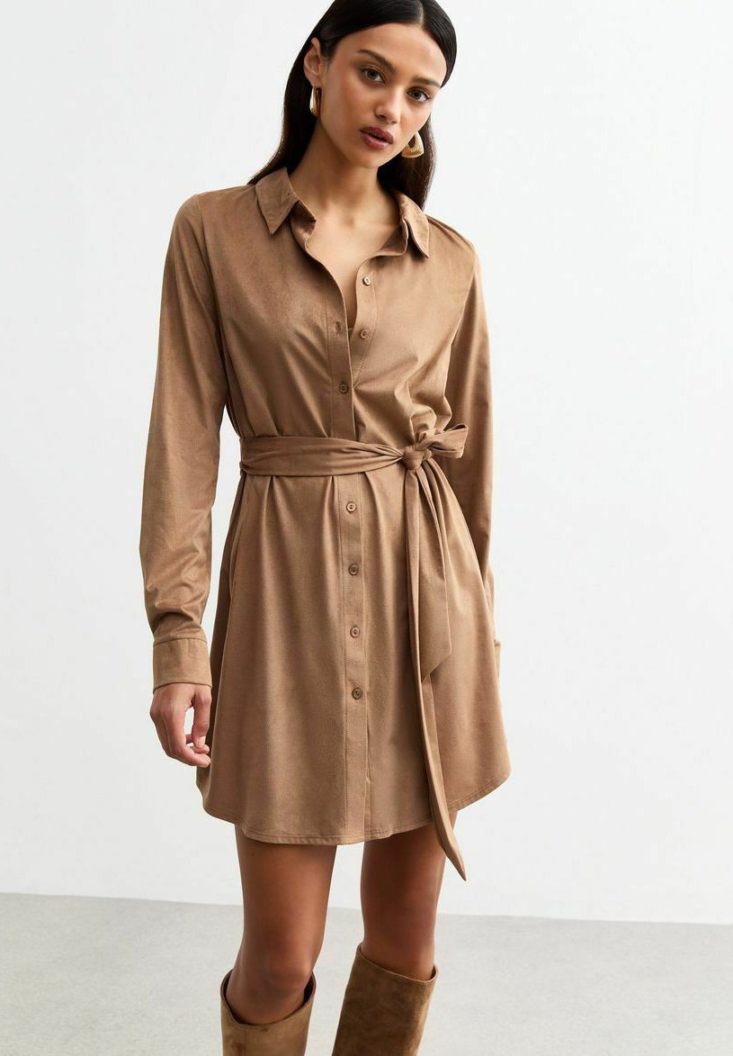 Sweater Dress Forever 21 Button Front Dress New Look FAUX SUEDE MINI Day  Dress Camel Zalando