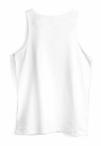 White sleeveless tank top featuring a round neckline and a smooth cotton texture, with no patterns or embellishments.