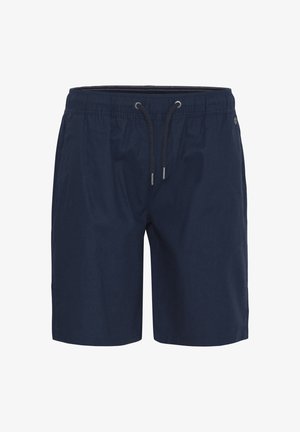 Mørkeblå badebukser i letvægtsstof med elastisk talje, justerbar snor og afslappet pasform. Minimalistisk design, uden mønstre.