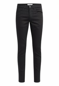 Slim-fit černé džíny z denimu s předním knoflíkem a zipem, pěticípým designem kapes a poutky na opasek.