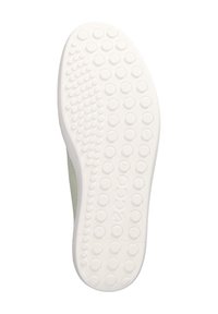 Suola in gomma bianca con motivi circolari testurizzati per la presa, dotata di un leggero arco e un bordo arrotondato per il comfort.