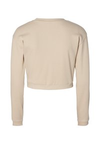 Beige, taillierter Sweater mit langen Ärmeln, rundem Halsausschnitt und weicher Textur. Verfügt über ein simples, sauberes Design ohne sichtbare Muster oder Akzente.