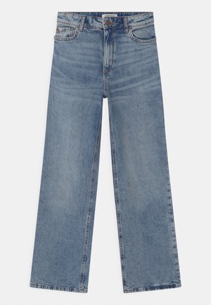 Lyseblå jeans med lige ben, fem lommer, lukning med metal-knap og subtile falmede detaljer foran og på lårene.