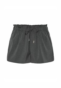 Grijze gestreepte shorts met een gerimpelde tailleband en elastische trekkoord. Zacht stof met een ontspannen pasvorm en zijzakken.
