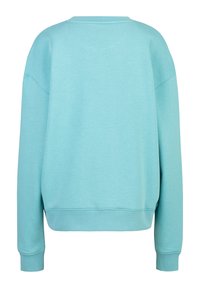 Mintgroene sweatshirt met een ronde hals, verlaagde schouders, geribbelde manchetten en een textuurstof. Heeft een relaxte pasvorm en een eenvoudige achterkant.
