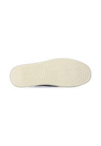 Schoenenzool van gemarmerd grijs rubber met een zigzagpatroon, omringd door een witte tussenzool; ronde neusvorm met een platte profiel.