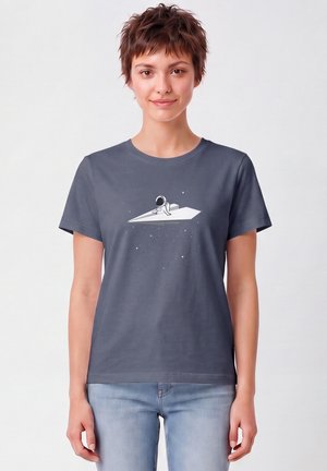 watapparel, FLY ME TO THE MOON - T-Shirt print - blue grey