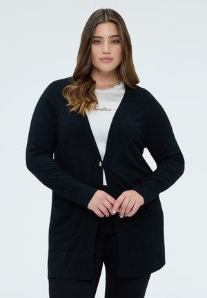 LUNGO CON SCOLLO A V  - Cardigan - nero