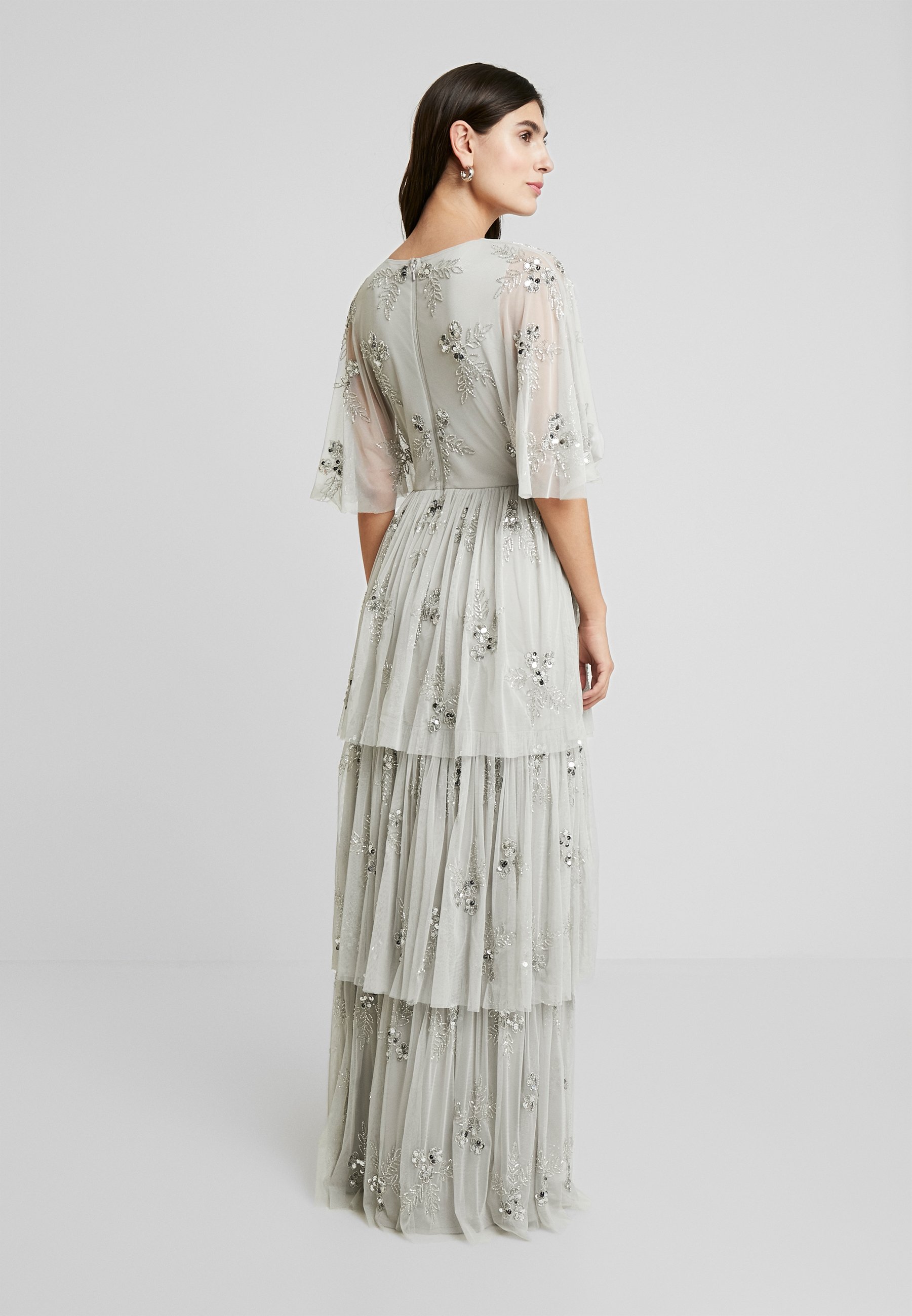 grey chiffon embellished maxi dress