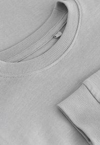 Helles graues Sweatshirt mit geripptem Kragen und Bündchen, aus weichem Material mit glatter Textur und minimalistischem Design.