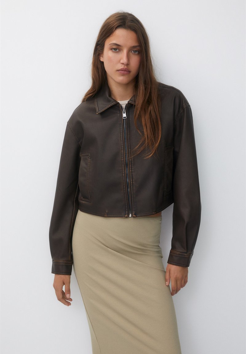 PULL&BEAR DISTRESSED Faux leather jacket brown Zalando.ie