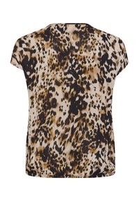 Luipaardprint top met kapmouwen, een relaxte pasvorm en een textuurstof in tinten beige, bruin en zwart.
