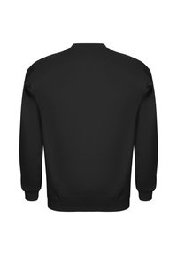 Felpa nera con collo rotondo, maniche lunghe e polsini e orlo a coste. Tessuto liscio con un design semplice e monocromatico.