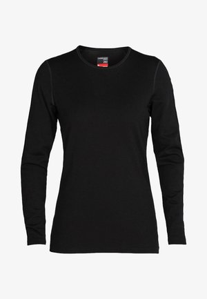 Black long-sleeve shirt made of soft fabric, featuring a crew neckline and subtle stitching detail along the sleeves and hem.