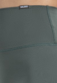 Ciemnozielone legginsy sportowe z gładkiego, elastycznego materiału. Posiadają widoczne szwy oraz metkę z logo w pasie.
