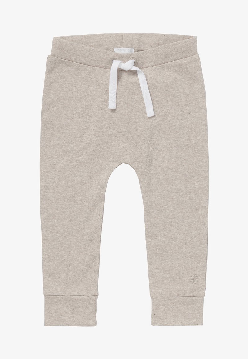 Lichtgrijze sweatpants van een zachte katoenmix, met een elastische tailleband en witte trekkoorden, en ribgebreide boorden bij de enkels.