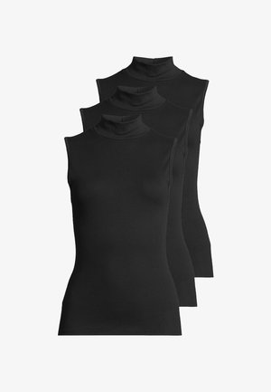 Tre sorte ærmeløse turtlenecks lavet af et glat, strækbart materiale. Tætsiddende design med høj krave og minimale sømdetaljer.