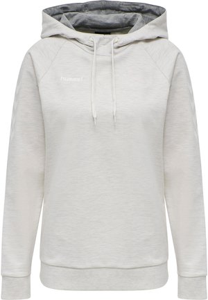 Lichtgrijze hoodie met een trekkoordkap, ribgebreide manchetten en zoom, met een subtiele textuur en het "hummel" logo op de borst.