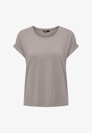 Svijetlofioletna ženska majica kratkih rukava s podvrnutim rubovima i okruglim izrezom, položena ravno na bijeloj podlozi.