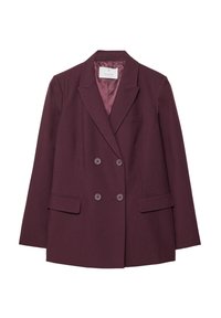 Blazer doppiopetto in un profondo bordeaux, con due tasche anteriori, rever a punta e foderato in satin liscio. Vestibilità su misura e forma strutturata.