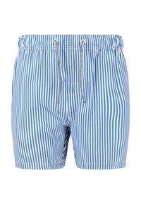 Blå och vita randiga badshorts med elastisk midja, dragsko och sömdetaljer. Tillverkade av lättviktig, snabbtorkande tyg.