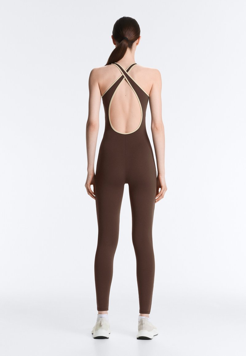 Tuta femminile con scollo all'americana - Marrone / beige a fiori