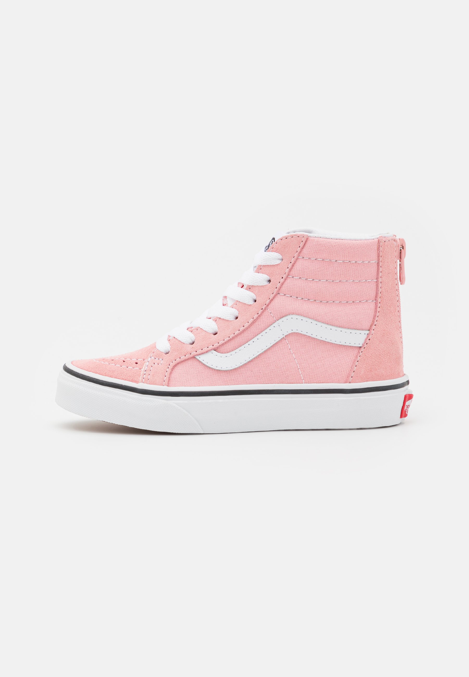 pink and white high top vans