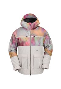 Waterdichte jas met een pastel kleurverloop, een capuchon, een ritssluiting aan de voorkant, twee borstzakken en elastische manchetten voor windbescherming.