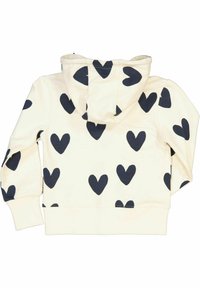 Krämfärgad huvtröja med ett marinblått hjärmönster. Designad med långa ärmar och en ribbad nederkant vid midjan, i mjukt bomullsmaterial.