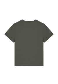 Korte mouwen t-shirt in olijfgroen, gemaakt van zachte stof, met een ronde hals en een eenvoudig, onopgemaakt ontwerp.