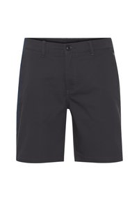 Svart shorts laget av lett materiale. Har knappestenging og blå detaljer på sidene. Rett snitt med sømdetaljer.