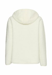 Weißer Kapuzenjacke aus strukturiertem Fleece, mit langen Ärmeln und abgerundetem Saum, mit einem weichen, gemütlichen Erscheinungsbild.