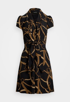 Lauren Ralph Lauren Belting Print Crepe Tie Front Dress - Blousejurk - black