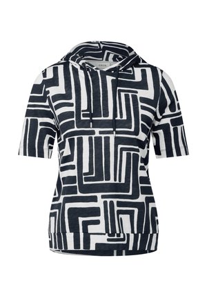 Hoodie mit kurzen Ärmeln in Weiß mit auffälligen schwarzen geometrischen Mustern. Mit Kordelzugkapuze und lässiger Passform. Weicher Stoff.