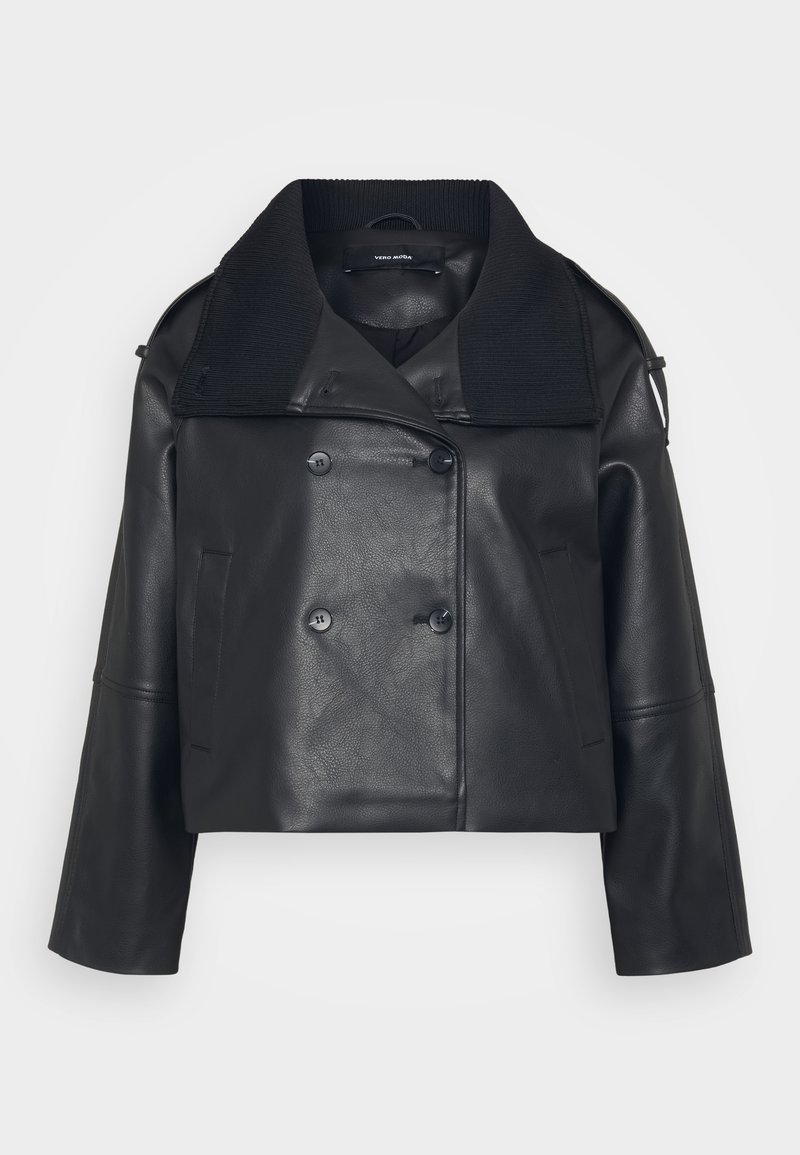 Vero Moda Petite Imitatieleren jas zwart