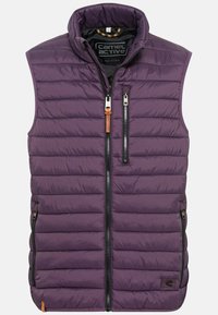 Fioletowa pikowana kamizelka bez rękawów z przednim zamkiem błyskawicznym, zapinanymi na zamek błyskawiczny kieszeniami na piersi i po bokach oraz stójką, z kolekcji Camel Active wykonanej z materiałów pochodzących z recyklingu.