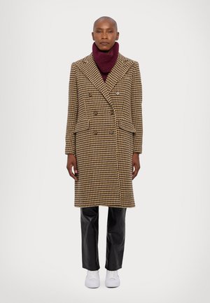 DOUBLE BREASTED HOUNDSTOOTH COAT - Palton clasic - brown/tan