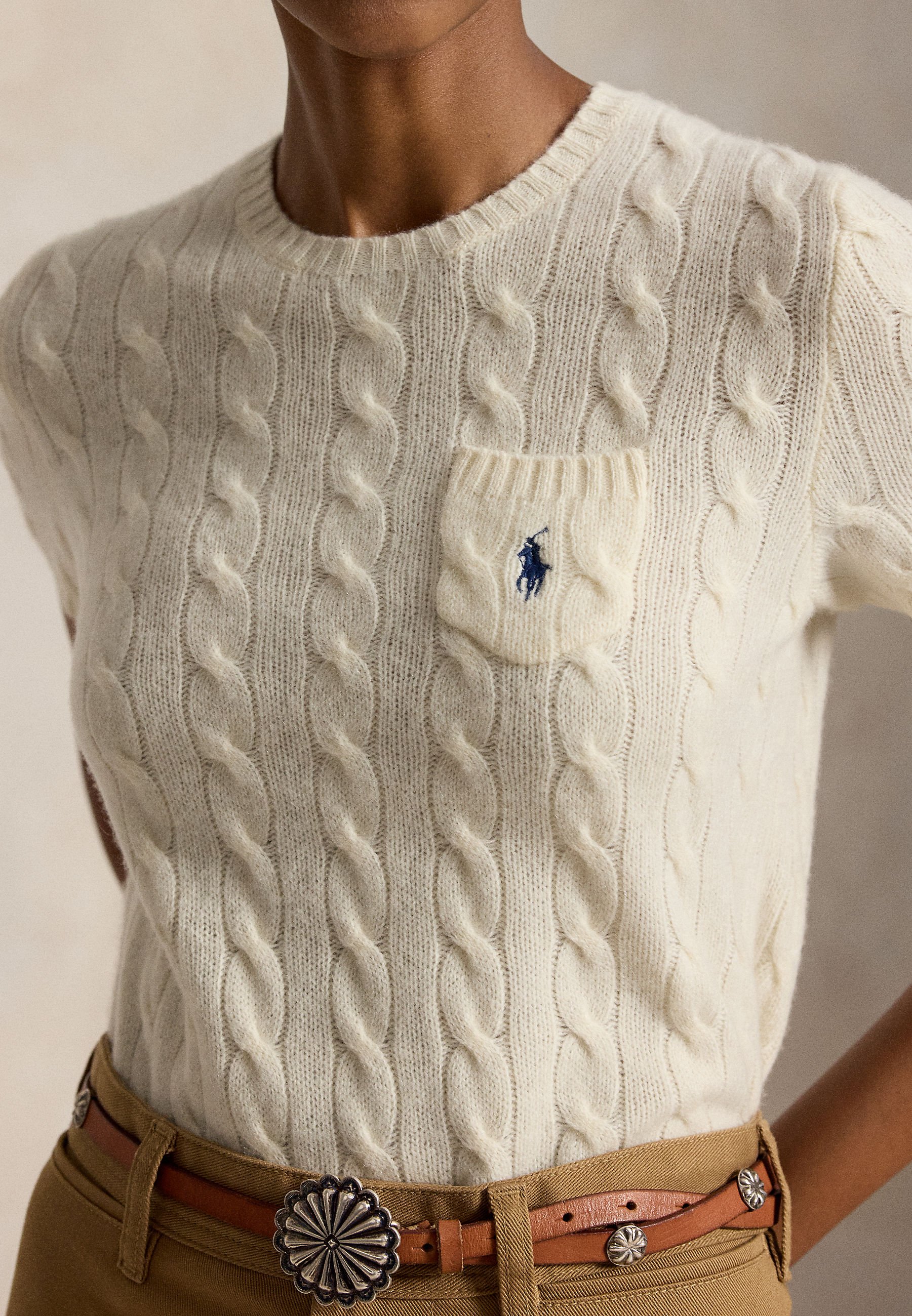 Polo Ralph Lauren CABLE WOOL-CASHMERE SHORT-SLEEVE SWEATER - T