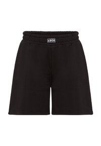 Zwarte katoenen shorts met een elastische tailleband. Het ontwerp heeft een rechte snit en minimale stikdetails, geschikt voor casual kleding.