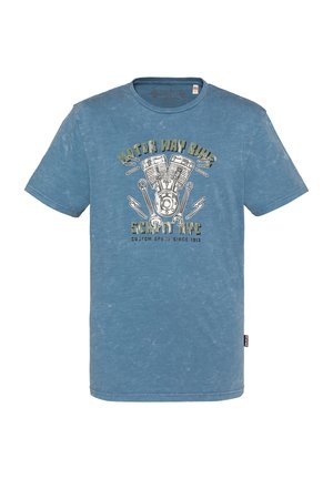 Schott, T-SHIRT BIKER, EFFET FLAMMÉ - T-shirt imprimé - bleu