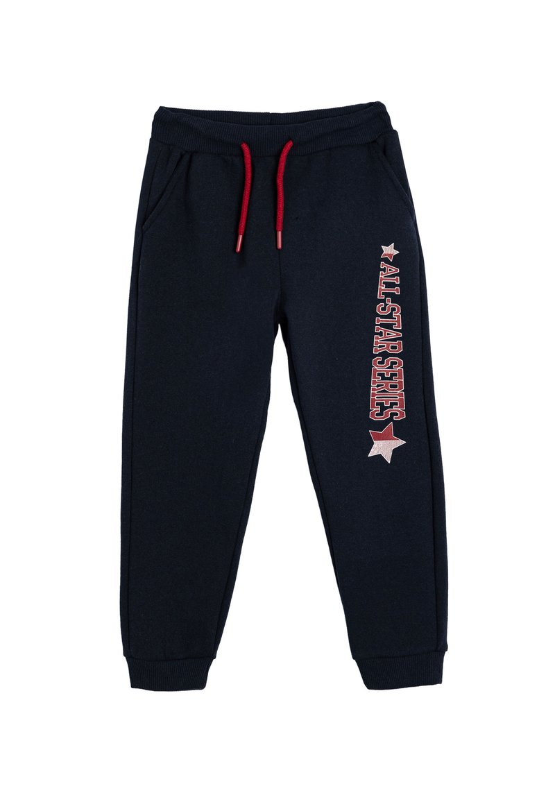 Dunkelblaue Sweatpants mit ropem Zugband, featuring weißen und roten Text "ALL-STAR SERIES" und einer Stern-Grafik an der Seite.