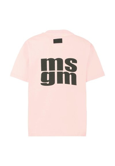 Roze katoenen T-shirt met korte mouwen, voorzien van grote zwarte "msgm" tekst op de achterkant. Soepele textuur en een relaxed fit.