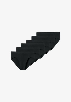 Slip neri in cotone, caratterizzati da un design senza cuciture e fasce elastiche in vita, presentati in un pacco da sei.