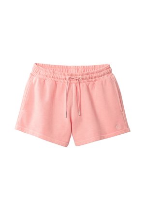 Rosa elastische Shorts mit Kordelzug, seitlichen Taschen und kleinem besticktem "CK"-Logo am Saum des linken Beins.