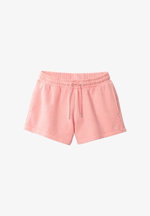 Rosa elastische Shorts mit Kordelzug, seitlichen Taschen und kleinem besticktem "CK"-Logo am Saum des linken Beins.