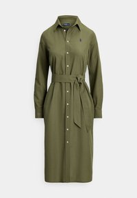 COTTON-LINEN BELTED SHIRTDRESS - Shirt dress - supply olive