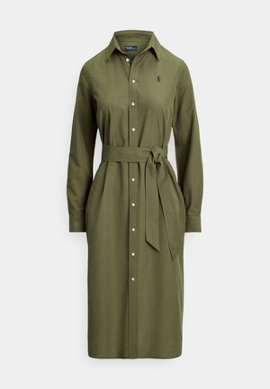 COTTON-LINEN BELTED SHIRTDRESS - Skjortekjole - supply olive