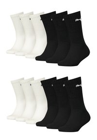 12er-Pack Socken: 6 weiße und 6 schwarze. Baumwollmischung mit gerippten Bündchen. Jedes Paar hat ein kleines Logo im oberen Bereich.