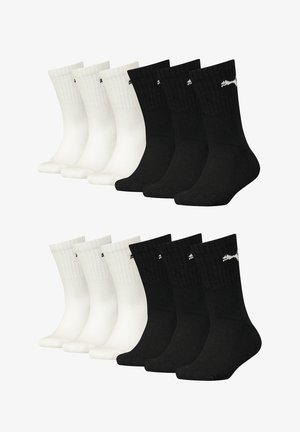 12er-Pack Socken: 6 weiße und 6 schwarze. Baumwollmischung mit gerippten Bündchen. Jedes Paar hat ein kleines Logo im oberen Bereich.
